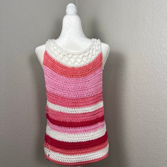 Womens Sweater Tank Crochet Striped Grannycore Festival Retro Boho Hand Knit - Picture 2 of 6